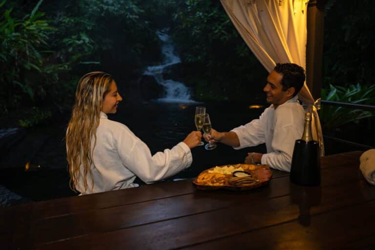 Champagne thermal spa Costa Rica private pool gourmet platter rainforest