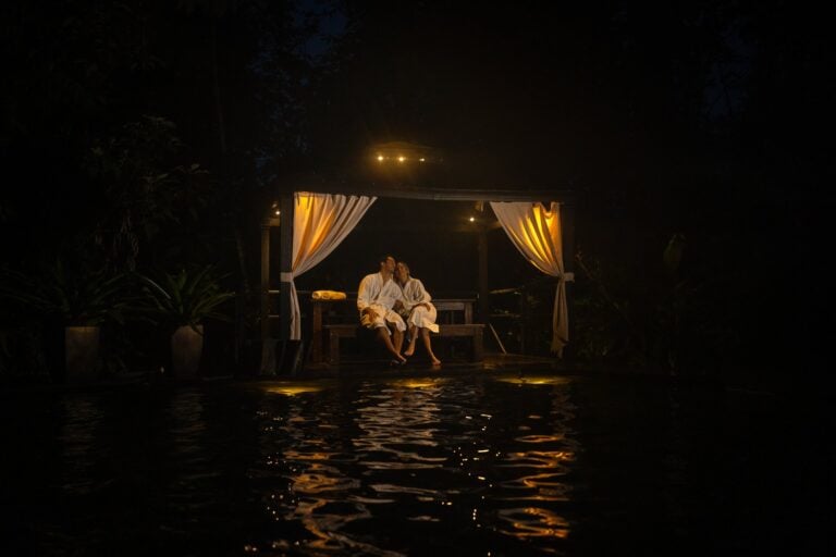 Private thermal pool champagne service luxury rainforest Costa Rica Jaguar experience