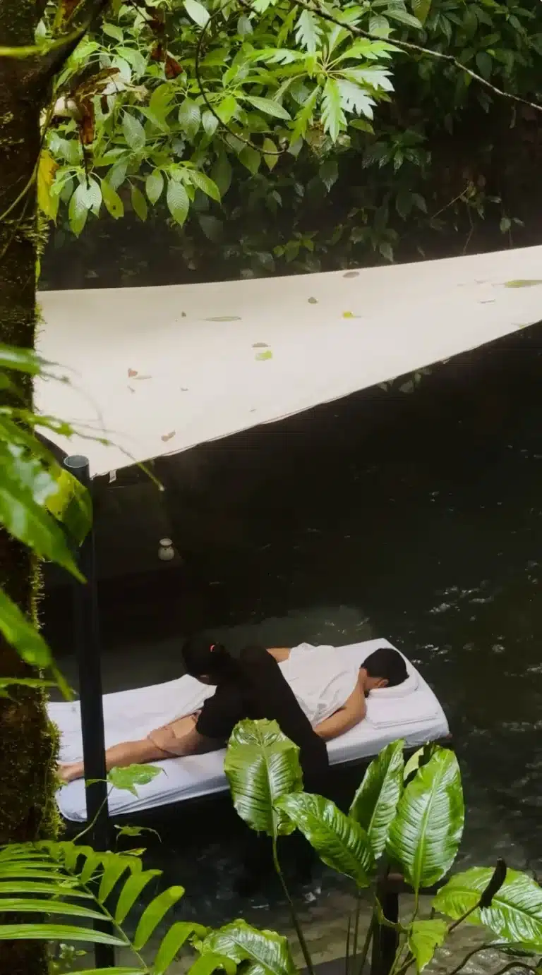 Massage under a canopy in the rainforest at Sensoria