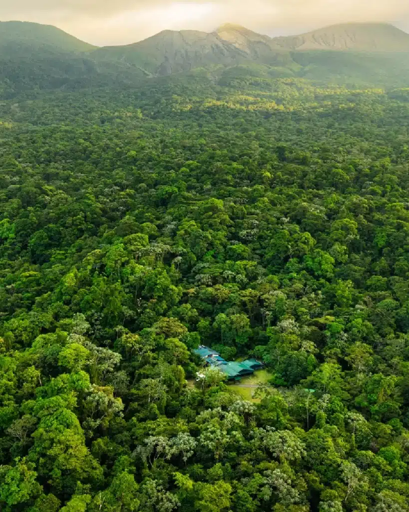 Aerial view of the Sensoria rainforest reserve below Rincón de la Vieja